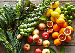 a group of fruits and vegetables on a wood surface Healthy Weight Loss Diets Chard