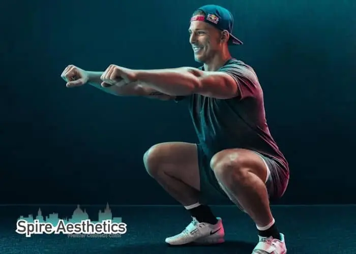 Image of man build leg muscle Chard through exercise